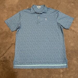 Peter Millar Summer Comfort Polo Shirt XL Blue Golf Cocktail Drinks AOP Pines